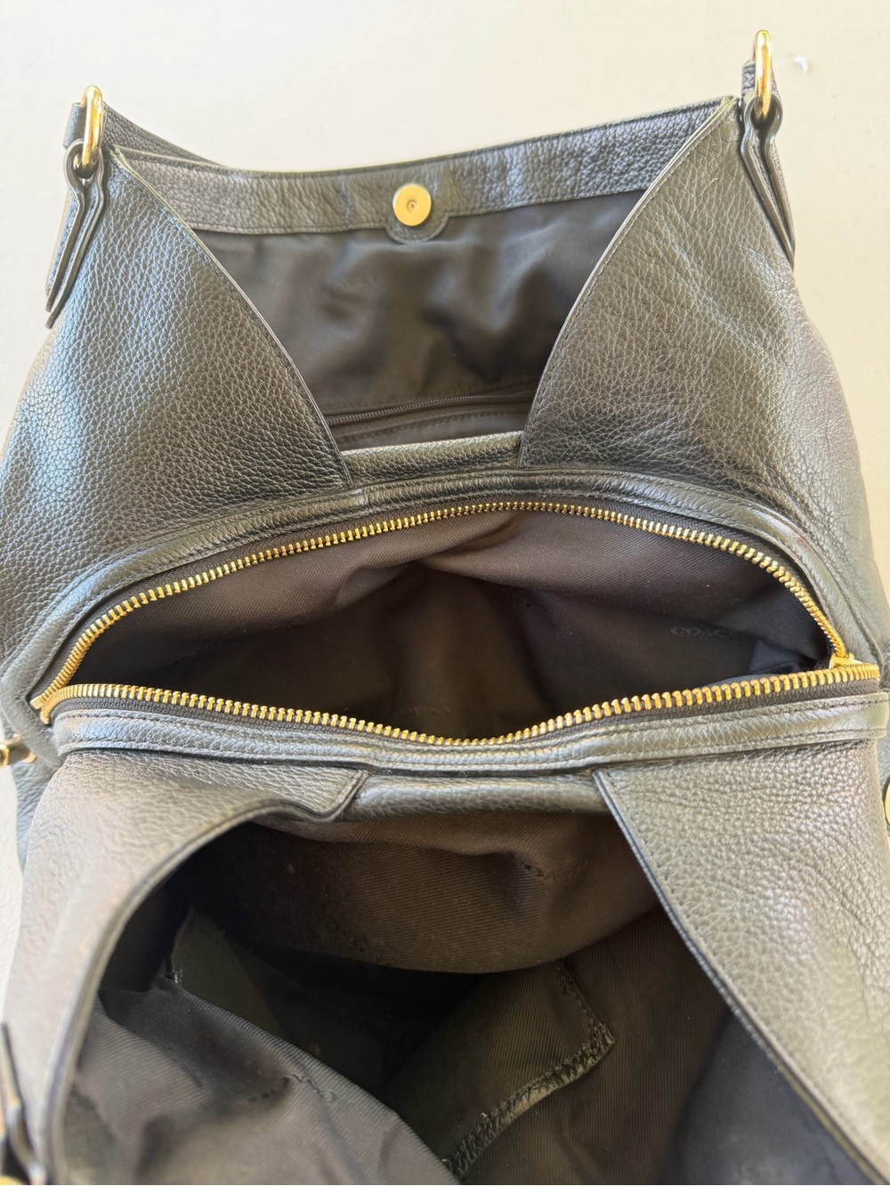 Coach Black Leather Shoulder Bag with Gold Hardware